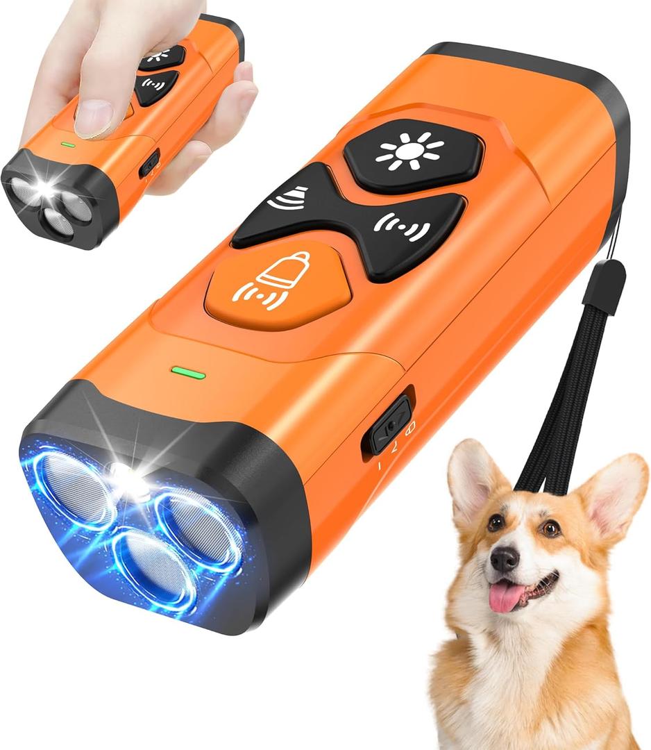 Dog Barking Deterrent Device with Dual Sonic Modes, Flashlight & Strobe  Handheld Anti-Bark Trainer for Small/Medium/Large Dogs, Safe & No-Shock Bark Control