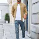 Yousify Mens Cardigan Sweater Full Zip Cable Knitted Stand Collar Cardigan Casual Long Sleeve Sweaters (XX-Large, Khaki)