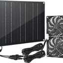 Solar Powered Fan, 30W Large Solar Fan Exhaust Dual Exhaust Fan, Equipped with Two IPX7 Waterproof Fans, Suitable for air Ventilation & Circulation in Chicken Coops, Greenhouses, Sheds, Pet Houses