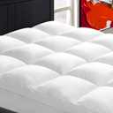 Mattress Topper King for Back Pain, Extra Thick Mattress Pad Cover, Plush Pillow Top, Deep Elastic Pocket, White