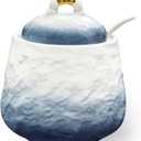 Ceramic Sugar Bowl with Lid and Spoon,12oz Sugar Bowl with Gradient Texture, Sugar Container with Lid and Spoon Sugar Jar for Coffee Station Accessories,Dishwasher & Microwave Safe,Blue
