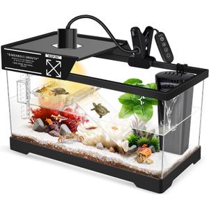 GOZILLA Aquatic Turtle Tank+Lamp+Filter Kit, Upgrade PC Turtle Tank Starter Kit with Adjustable 360Lamp & Filter,Reptile Habitat Lid,Hanging Platform for Small Reptiles.(15.757.99''/Black)