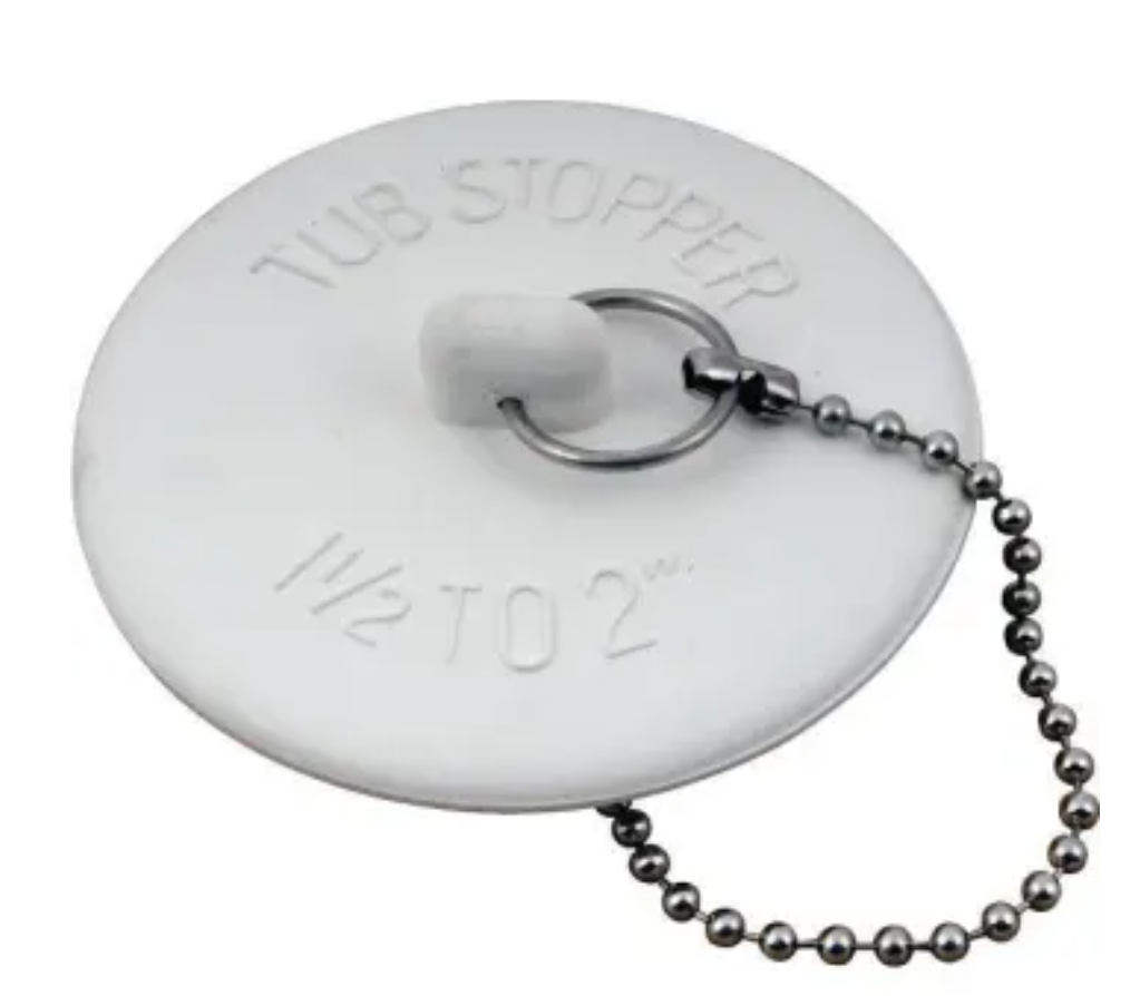 1-1/2 - 2 " Wh Rubber Bathtub Stopper W/ 15 " Chain