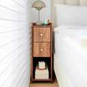 Narrow Nightstand Set of 2, Wooden Small 2 Drawer Nightstand, Slim Side End Table, Skinny Bedside Table, Mid Century Modern Night Stand with Drawers, for Bedroom (Walnut-2pcs)