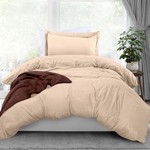 Bedding Duvet Cover Twin Size - 2 Piece with Zipper Closure - 1 Comforter Cover 68X90 Inches & 1 Pillow Sham 20X26 Inches (Beige)