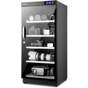 FORSPARK 125L Dual-Core Camera Dehumidifier Dry Cabinet, Quiet Humidity Control Storage with Lock & 4 Adjustable Shelves for DSLR, Lenses, Drones, Studios, Collectibles - 15W Energy Efficient, Black