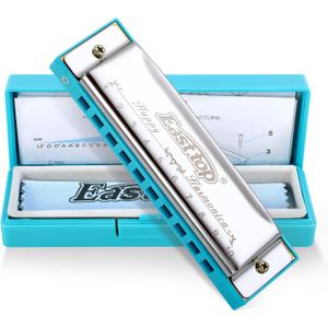 East top Harmonica, Diatonic 10 Holes C Key, Blues, for Beginner, Kids, Children, Students, Gift, with Case, Clean Cloth and Manual