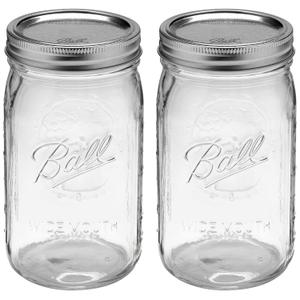 Ball Quart (32oz) Jar with Silver Lid, Wide Mouth, Set of 2