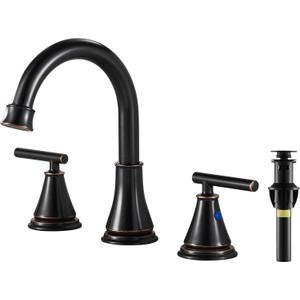 Fransiton Bathroom Sink Faucet 3 Hole, Oil Rubbed Bronze Bathroom Vanity Faucet for Lavatory Sink with Pop-Up Drain, 8 Inch Widespread, 2 Handle Basin