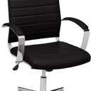 Amazon Basics High-Back Swivel Desk Chair, Ergonomic Ribbed Faux Leather Upholstery, Lumbar Support, Home Modern Style, Black, 45.25" x 24.75" x 23.25"