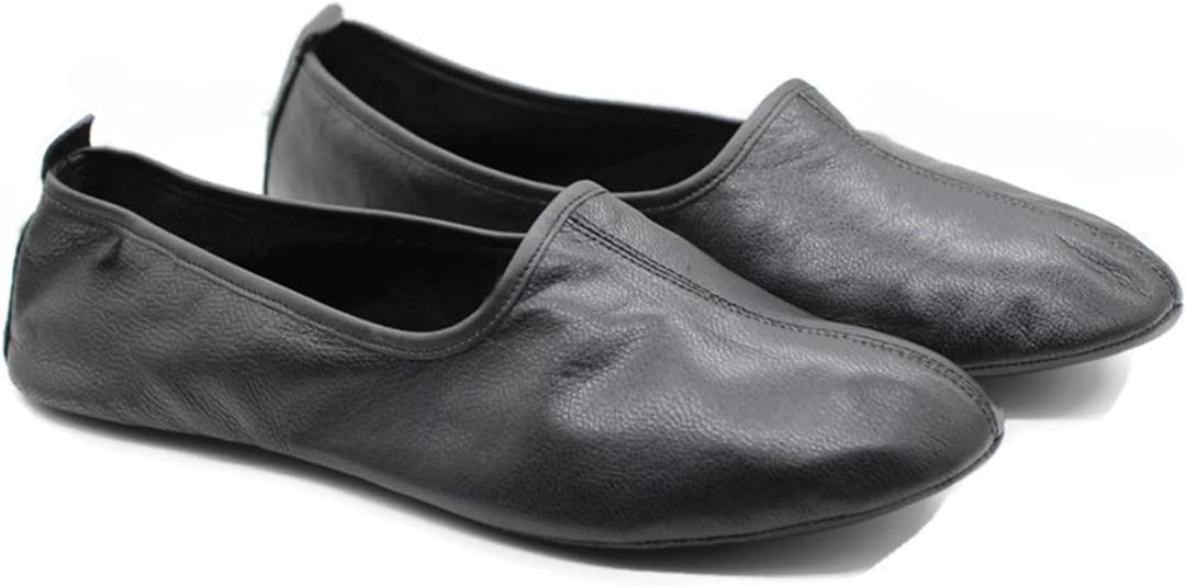 Mens Indoor Leather Slippers Traditional Babouche House Shoes Barefoot Moccasin (7, Black)