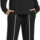 WIHOLL Lounge Sets for Women 2 Piece Fall Outfits 2025 Wide Leg Pant Matching Sets Womens Clothing (Black, L)