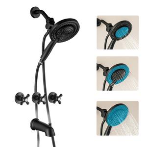 BEIYI 3 Handles Shower Faucet Set with Long Tub Spout Matte Black Three Handle Bathtub Shower Faucets Combo Set Shower Faucets Sets Complete