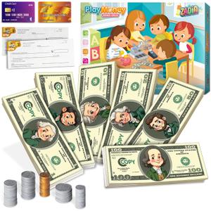 Play Money for Teaching, Pretend Money for Kids Cash Register, Fake Money Toy, Homeschool Supplies Essentials Organization, Math Manipulatives