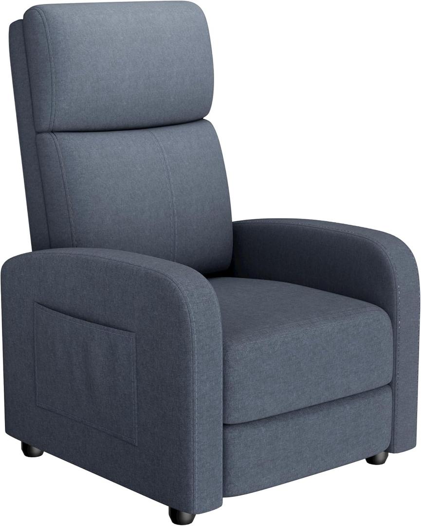 GarveeHome Linen Fabric Manual Recliner Chair, with Side Pocket, High Backrest, Thick Cushion, Adjustable Push Back Recliner,Cozy Lounge Chair for Living Room, Home Theater, Bedroom, Dark Gray