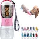 Dog Water Bottle with Food Container, Travel Puppy Water Bowl, Portable Pet Dispenser, Girl Dog Accessories Stuff Items Essentials Necessities for Yorkie Chihuahua Cat Walking and Hiking (10oz, Pink)