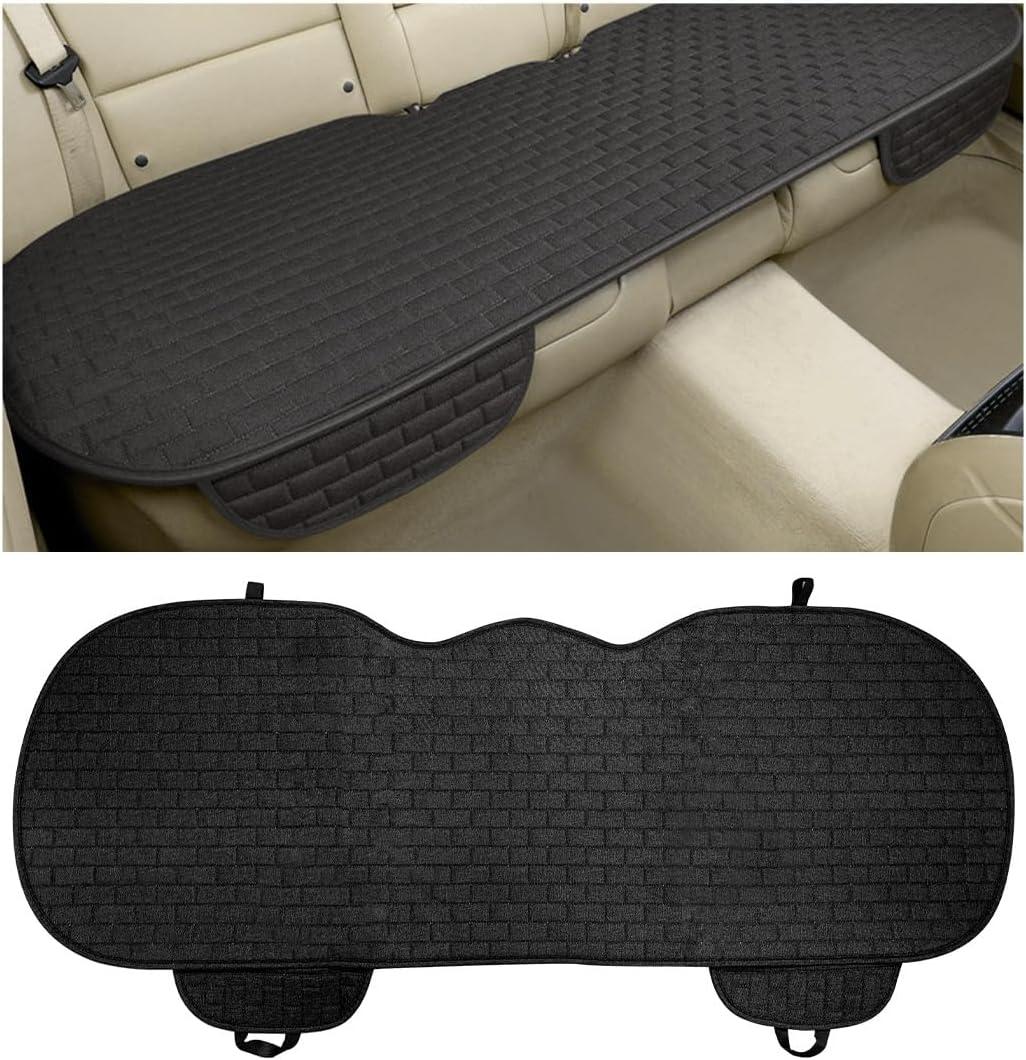 KVAEY Linen Back Car Seat Cover, Anti-Slip Long Bottom Rear Seat Cover Protector with Storage Pockets, Breathable Linen Rear Bench Seat Protector Cushion Pad for Most Vehicles (Black, Back)