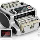 Money Counter Machine, Dollar, Euro Value Count UV/MG/IR/DD/VI/FA Pro Grade Cash Counterfeit Detectors with Backlit LCD Display, Add/Batch/Auto/Manual Modes Money Counting Machine (Silver)