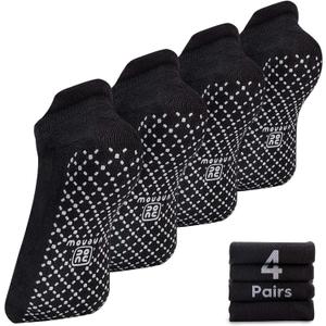 unenow Unisex Non Slip Grip Socks with Cushion for Yoga Pilates Barre Home & Hospital (Large, 4 Pairs-4 Pairs of Black)