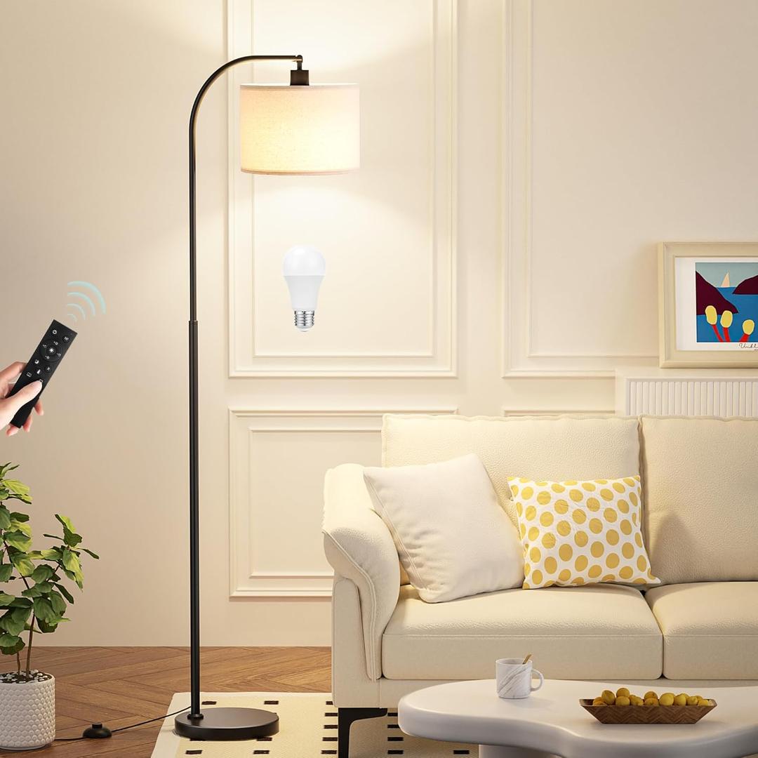 Arc Floor Lamp with Remote and Stepless Dimmable Bulb, Colors Temperature & Brightness Adjustable, Floor Lamps for Living RoomDeep Beige Shade & Black Pole
