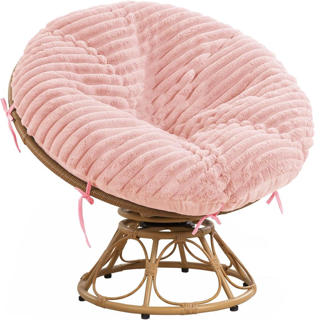 HOMBYS Fluffy Shaggy Cover for Papasan Chair Cushion, Plush Faux Fur Slipcover ONLY, (Without Cushion) Removable Soft Papasan Cushion Covers with 8 Ties, (Pink, 50"x50")