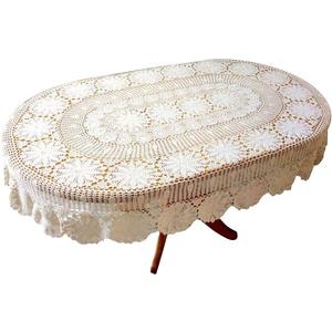 USTIDE Vintage Oval Crochet Tablecloth Beige Cotton Lace Table Cover Rustic Oval Table Overlays for Wedding/Party 80"x120"