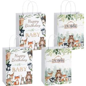 NaHouwe 16pcs Woodland Animals Party Favor Bags, Woodsy Forest Birthday Party Favor Bags with Handles for Woodland Animal Fox Theme Decorations