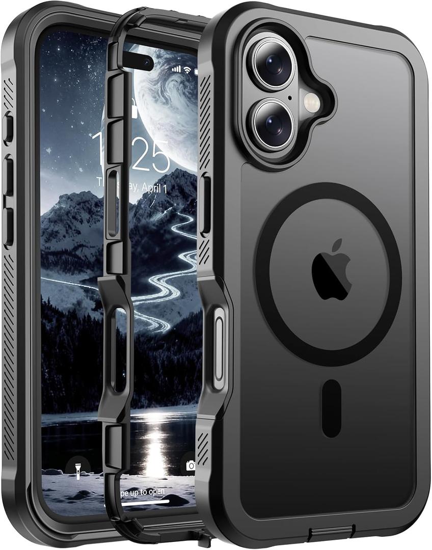 Magnetic for iPhone 17 Case, Compatible with MagSafe Military Grade Drop Protection Heavy Duty Protection Non-Slip Shockproof 2-Layer Durable Bumper Phone Case 6.3''-Black