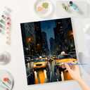 Urban Traffic Paint by Numbers Kit for Adults - DIY New York Yellow Cabs at Night Street Scene Painting on Canvas, Acrylic Paint Set for Beginners, Art for Home Decoration or Gifts(16X20IN Framed)