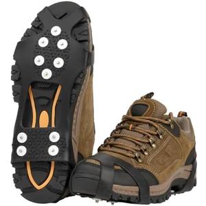 EZ2LIVE Ice Cleats crampons for Shoes and Boots, Ice Snow Grips for Winter Walking Traction, Anti-Slip Ice Traction Cleats with 10 Steel Studs Crampons Gripper Spikes for Shoes Men Women, Size M