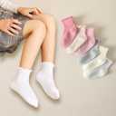 ANYANIME 6 Pairs Toddler Ruffle Socks for Girls Baby Grip Socks Non Slip Socks Cute Grippy Frilly (0-12 Months, White)