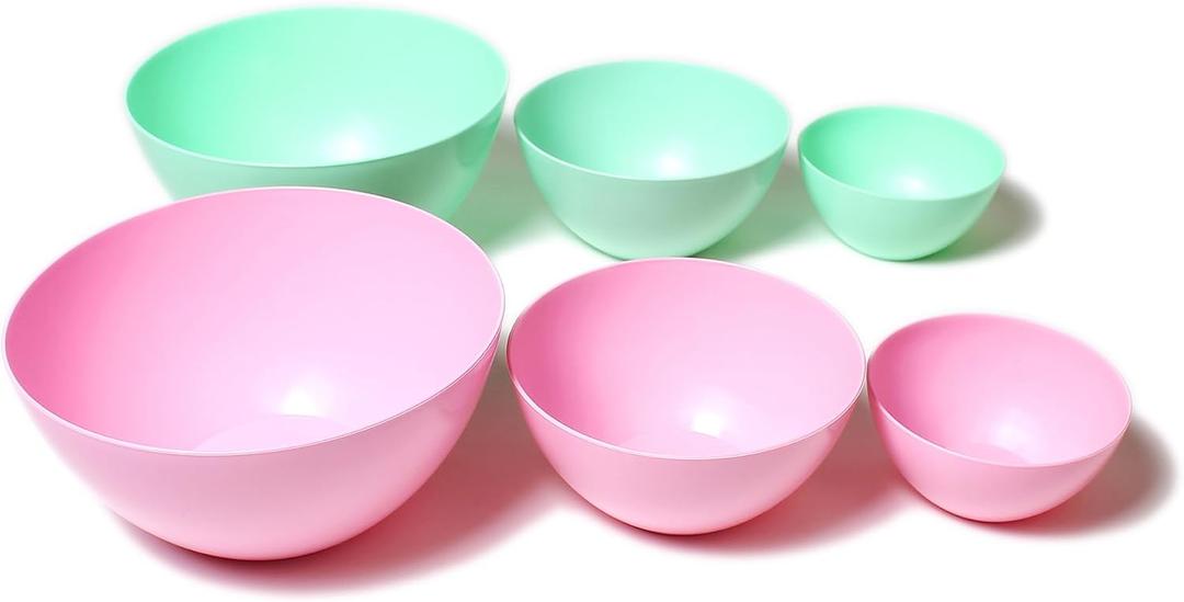 Plastic Bowls for Serving and Mixing - 6 PCs - Reusable Snack Cereal Salad Bowl - Microwaveable and Dishwasher Safe Small Nesting Chip Camping Outdoor - Pink/Green