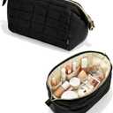 Ms. Pen- Aesthetic Quilted Makeup Bag for Women, Black, Puffy Padded Cute Makeup Bag Cute, Cosmetic Pouch, Quilted Pouch