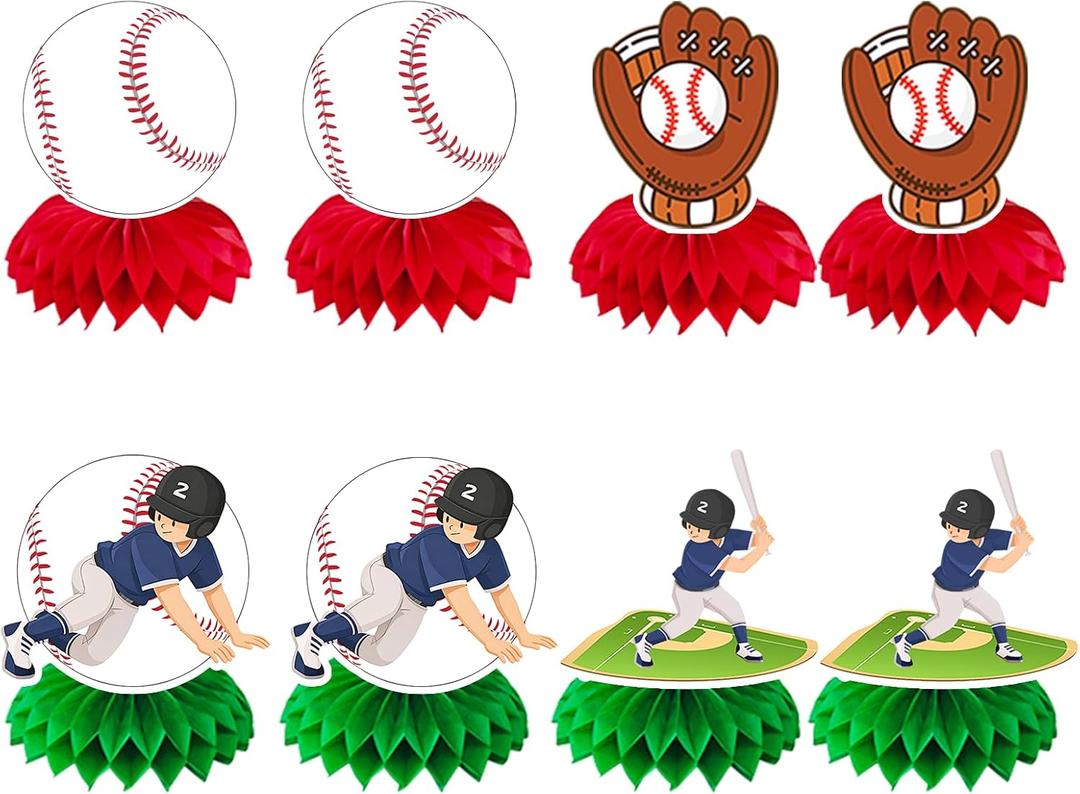 Baseball Birthday Party Decorations, 8 Pcs Honeycomb Centerpieces