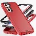 for S21 Case,[Military Grade] 3 in 1 Full Body Shockproof Dust/Drop Proof Heavy Duty Protection Cover,for Samsung Galaxy S21 6.2 Inch,Black+Red