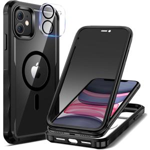 seacosmo for iPhone 11 Case, Full Body Bumper with Built-in 9H Tempered Glass Privacy Screen Protector and Camera Lens Protector, Compatible with MagSafe, Shockproof 11 Phone Case, 6.1", Black