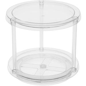2 Tier Plastic Lazy Susan Organizer, (Clear) by Home Basics | 9.5 Inch Pantry Spice Rack Cabinet Organizer, Bathroom Countertop Cosmetic Turntable