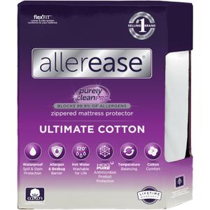 AllerEase Ultimate Cotton Top Allergy Protection and Comfort Zippered Mattress Protector Queen, White