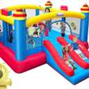 Big Inflatable Bounce House for Party,18.7ft x 13ft,Double Slide,Double Basketball Hoop,Fun Central Obstacle,Throw Ball Game,Reinforced PVC Bounce Floor,Jumping Bouncy Castle Holds 6 Kids, 18.75 feet long 13 feet wide 7.42 feet high