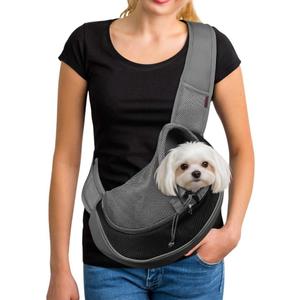 YUDODO Pet Sling Carrier for 10-15 lbs Small Dogs & Cats Hands-Free Puppy Carrier with Safety Hook, Large Zipper Pocket, Soft Breathable Mesh, Adjustable Strap & Reflective Strip (Black 1.0 L)