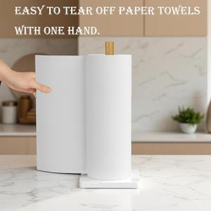 Paper Towel Holder, Marble Base Modern Decorative Countertop Standing Rolls Holder for Kitchen, Toilet, Pantry and Bathroom (Square Marble Base White)