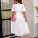 Woolicity Womens Summer Maxi Dress Wrap V Neck Short Sleeve Beach Flowy Long Dresses (White, Medium)