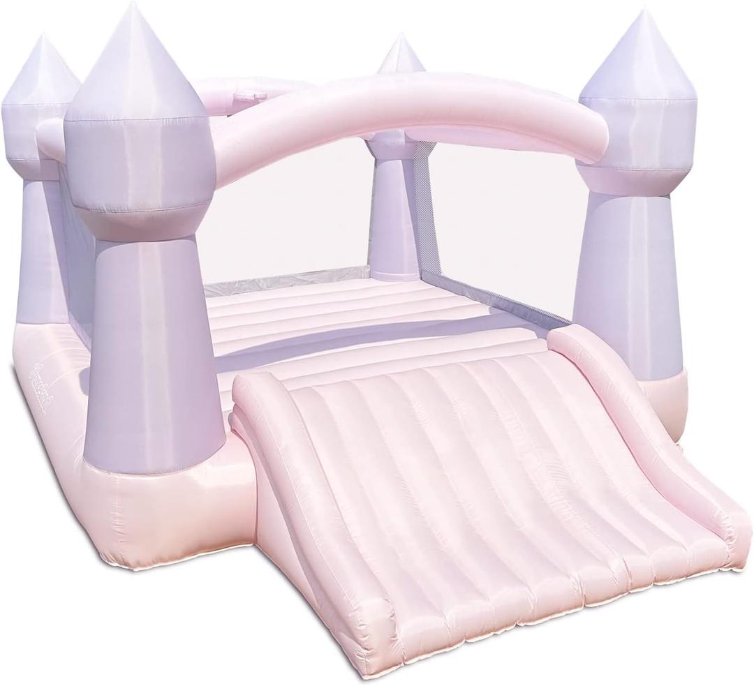 Bounceland Party Castle Day Dreamer Cotton Candy Bounce House, 16.4 ft L x 13.1 ft W x 9.3 ft H, Basketball Hoop, UL Blower included, Trendy Pastel Color, Fun Slide & Bounce Area, Castle Theme for Kids