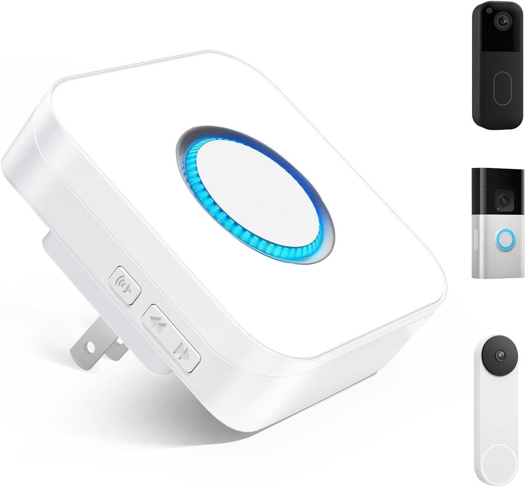 3 in 1 Wireless Doorbell Chime, Compatible with Ring & Blink & Google Nest Video Doorbell, Plug & Play, 2.4G WiFi, 5 Volumes, 32 Chimes, LED Indicators, for Store/Home/Office, 1 Pack