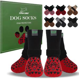EXPAWLORER Anti Slip Dog Socks to Prevent Licking Paws - Dog Shoes for Hot Pavement, Dog Boots & Paw Protectors, Dog Booties for Hardwood Floors, Small Medium Large Senior Dogs (X-Small(Paw Width:1.8in, Red)