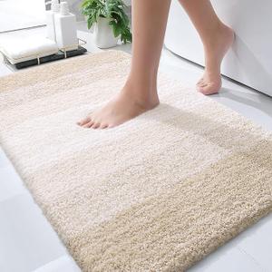 Olanly Bath Mat 30 x 20 Inch, Extra Soft Absorbent Microfiber, Rubber Backing, Quick Dry, Machine Washable, Bathroom Floor, Tub, Shower, Home Decor, Light Beige