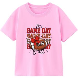 Toddler Football Shirt Boys Girls Game Day T-Shirt Kids Baseball Tee Cute Cotton Clothes Short Sleeve Tops 2T-8 Years (Pink)