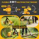 Electric Weed Wacker Cordless with Wheels,Electric Weed Eater Battery Powered 4000mAh,4 in 1 Grass Trimmer/Brush Cutter/Grass Edger/Small Lawn Mower,No String Trimmer with Blade, 2 Battery (Yellow)