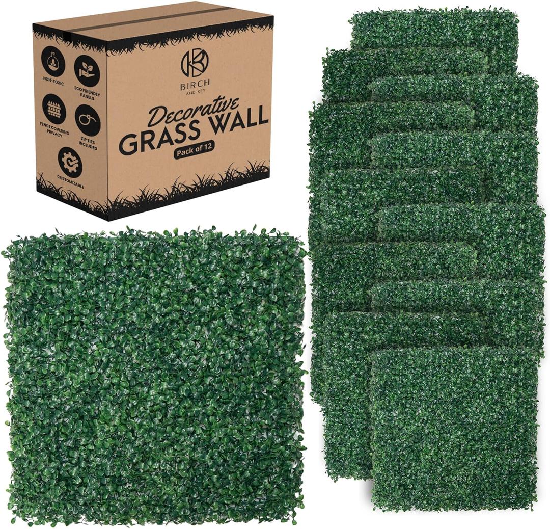 Grass Wall Panels 20 x 20 (12 Pack) - Greenery Wall - Plant Wall Dcor for Bathroom & Office  Grass Backdrop  Boxwood Panels for Fence Privacy  Privacy Wall Decorations  Artificial Green Wall