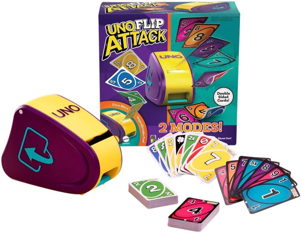 Mattel Games UNO Flip Attack Card Game with Launcher Unit & Double-Sided Deck for Kids, Families & Parties, 2-10 Players Ages 7+